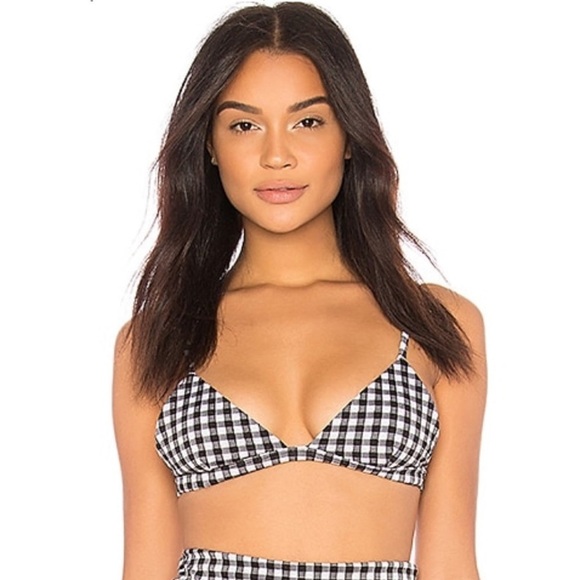 Mara Hoffman Gingham Astrid Triangle Bikini Top In Black/White NWT - Picture 1 of 14